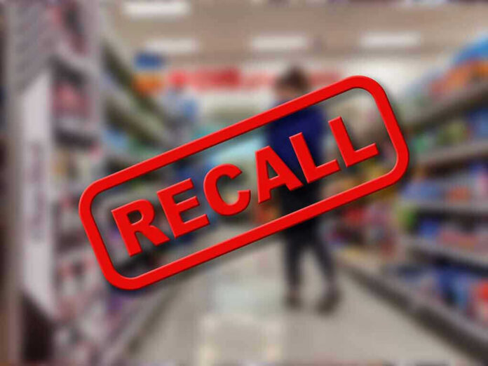 2187841613 Recall stamp on blurred store aisle background