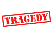 TRAGEDY: Pneumonia Claimed Her Life Red tragedy stamp on white background