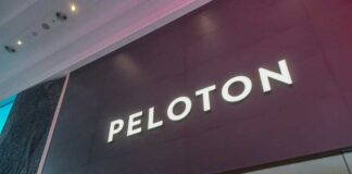 Exterior view of a Peloton store with a prominent sign