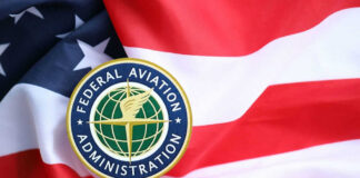 Federal Aviation Administration emblem on American flag