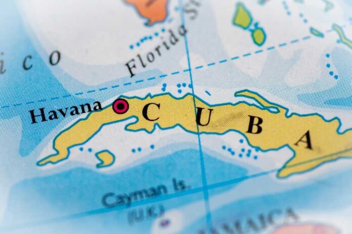 shutterstock_2576451489.jpg Close-up of a map highlighting Cuba and its capital Havana