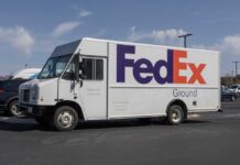 FedEx delivery truck parked in a lot