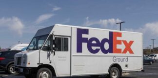 FedEx delivery truck parked in a lot