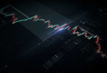 A digital trading chart displaying stock market trends