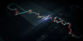 A digital trading chart displaying stock market trends