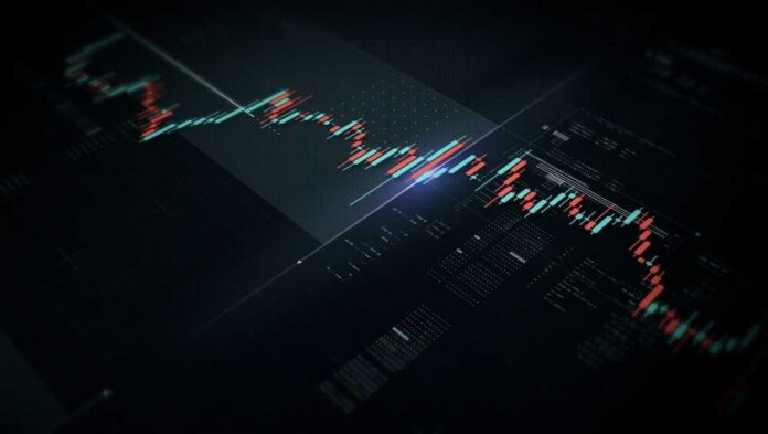 A digital trading chart displaying stock market trends