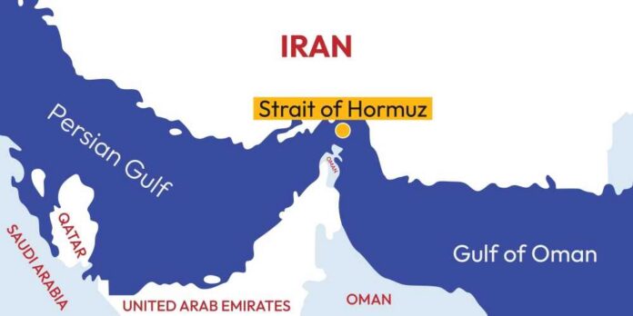 Map highlighting the Strait of Hormuz in the Persian Gulf