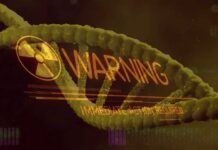 Digital representation of a DNA strand with a warning message