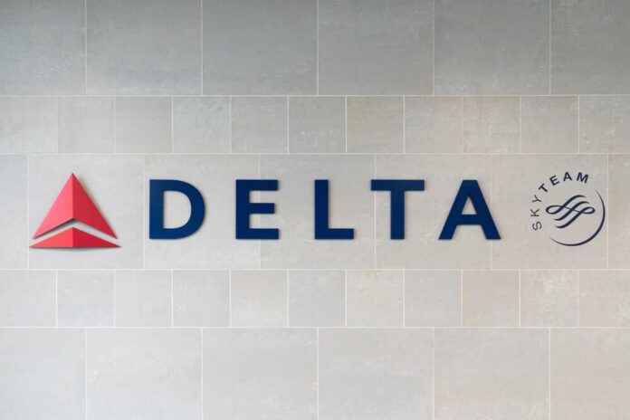 Delta Airlines logo displayed on a wall