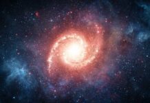 A vibrant galaxy surrounded by stars and cosmic clouds